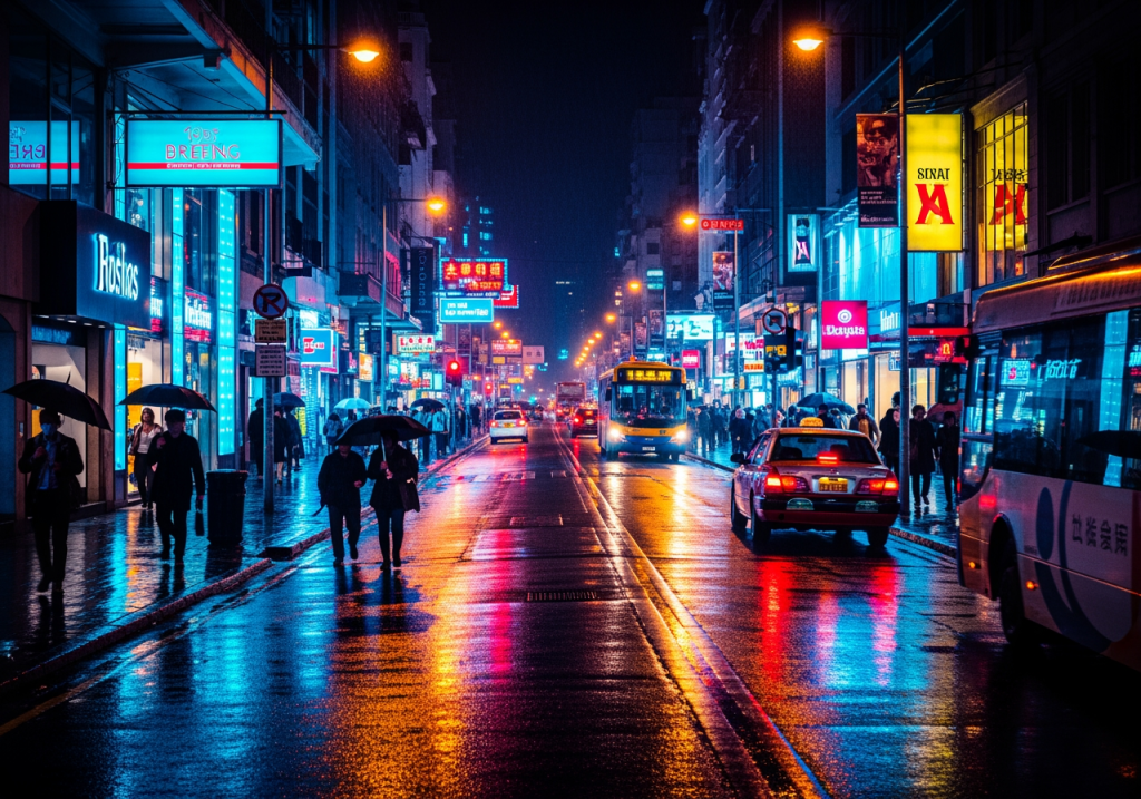 燈光明亮的街道