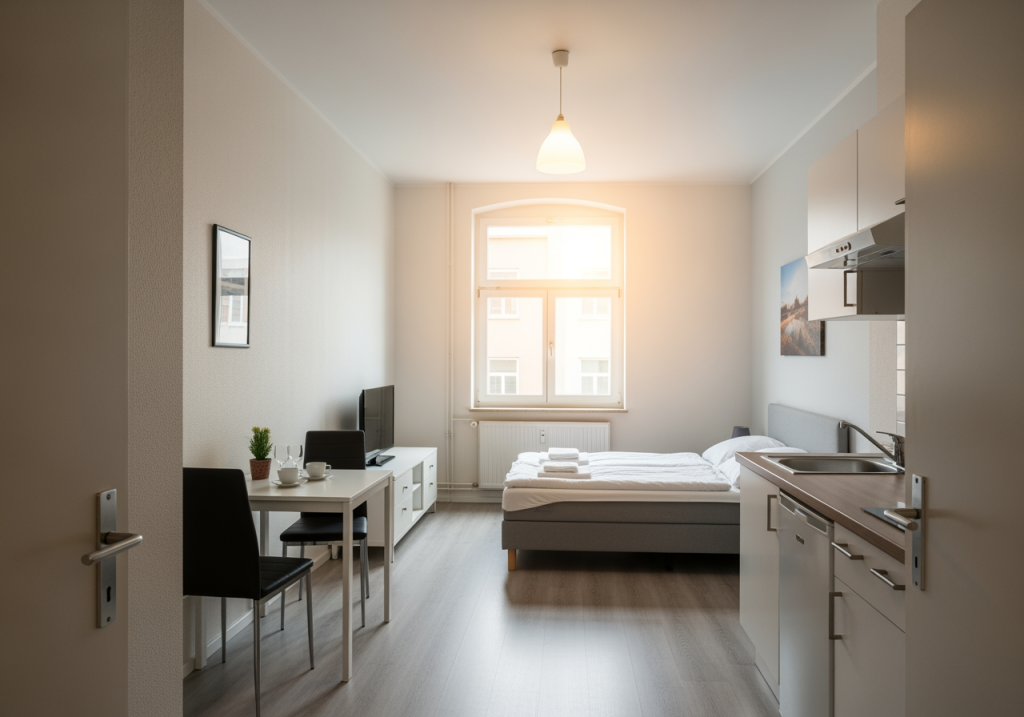 剛換好燈泡的出租套房，燈光柔和明亮，空間感明顯提升