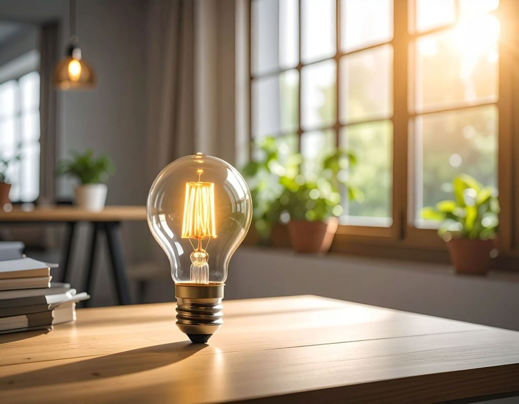 放在桌上的燈泡