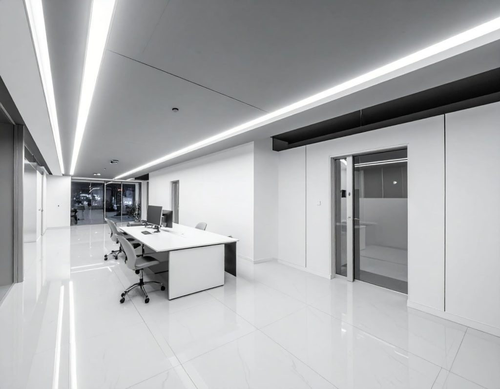 辦公室天花板裝著LED燈管