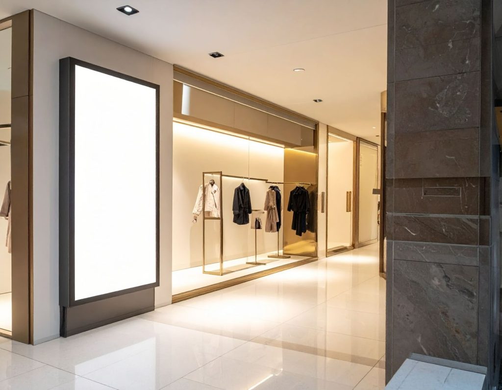 服飾店門口使用 LED 燈箱招牌