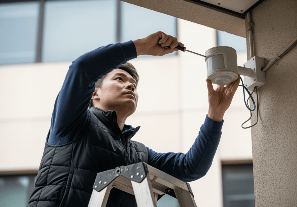 燈光師（亞洲人）調整感應燈